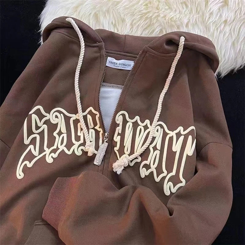 Vintage Harajuku Women's Zipper Hoodie - Y2K Street Wear