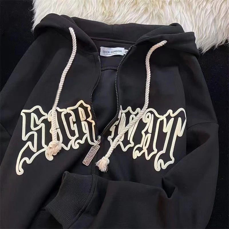 Vintage Harajuku Women's Zipper Hoodie - Y2K Street Wear